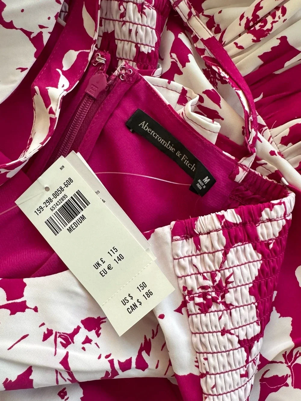 Abercrombie & Fitch Fuchsia & White Floral Tiered Maxi Party Occasion Dress M